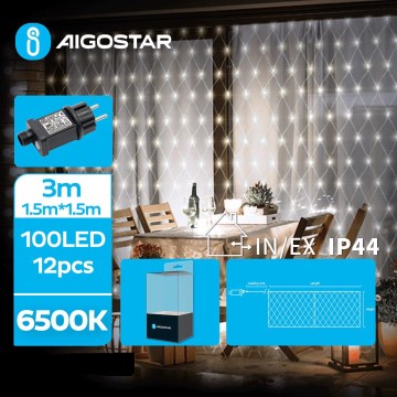 Aigostar- LED Kerst lichtsnoer voor buiten 100xLED/8 Functies 4,5x1,5m IP44 koud wit