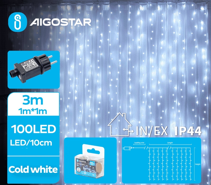 Aigostar - LED Kerst lichtsnoer voor buiten 100xLED/8 Functies 4x1m IP44 koud wit