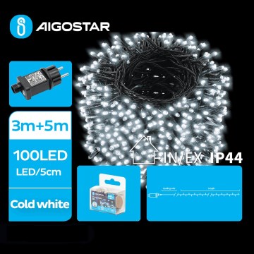 Aigostar - LED Kerst lichtsnoer voor buiten 100xLED/8 Functies 8m IP44 koud wit