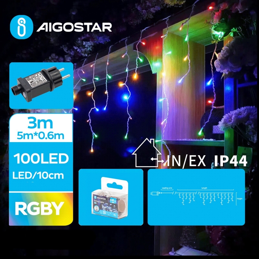 Aigostar - LED Kerst lichtsnoer voor buiten 100xLED/8 Functies 8x0,6m IP44 Meerdere kleuren