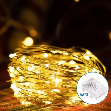 Aigostar -LED Kerst lichtsnoer voor buiten 150xLED/8 Functies 3xAA 15,3m IP44 warm wit
