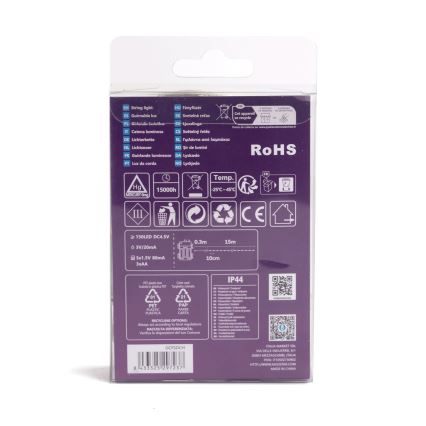 Aigostar -LED Kerst lichtsnoer voor buiten 150xLED/8 Functies 3xAA 15,3m IP44 warm wit