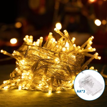 Aigostar -LED Kerst lichtsnoer voor buiten 150xLED/8 Functies 3xAA 15,3m IP44 warm wit