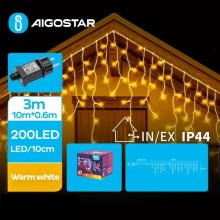 Aigostar - LED Kerst lichtsnoer voor buiten 200xLED/8 Functies 13x0,6m IP44 warm wit