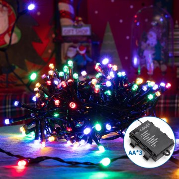 Aigostar -LED Kerst lichtsnoer voor buiten 200xLED/8 Functies 3xAA 10,3m IP44 Meerdere kleuren