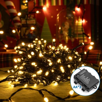 Aigostar - LED Kerst lichtsnoer voor buiten 200xLED/8 Functies 3xAA 10,3m IP44 warm wit