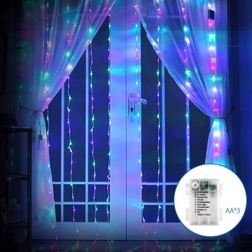 Aigostar - LED Kerst lichtsnoer voor buiten 200xLED/8 Functies 3xAA 5x2m IP44 Meerdere kleuren