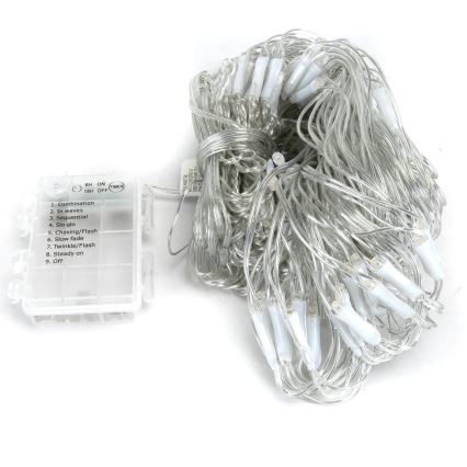 Aigostar-LED Kerst lichtsnoer voor buiten 200xLED/8 Functies 3xAA 6x1,5m IP44 warm wit