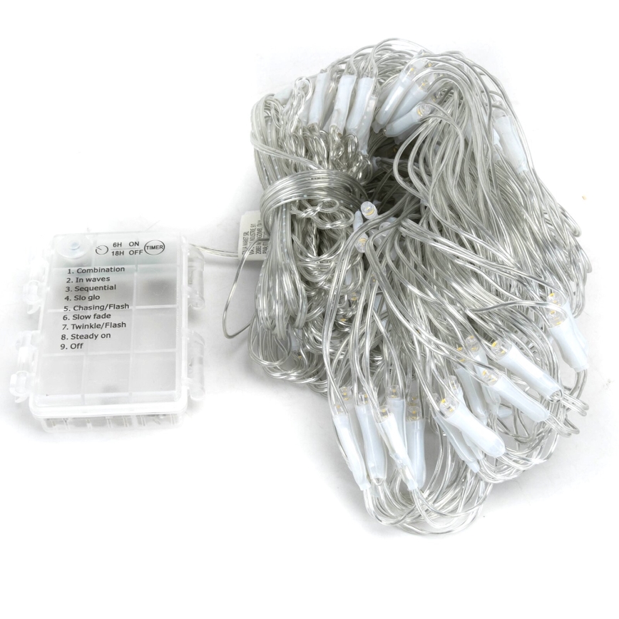 Aigostar-LED Kerst lichtsnoer voor buiten 200xLED/8 Functies 3xAA 6x1,5m IP44 warm wit