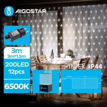 Aigostar - LED Kerst lichtsnoer voor buiten 200xLED/8 Functies 6x1,5m IP44 koud wit