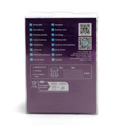 Aigostar - LED Kerst lichtsnoer voor buiten 200xLED/8 Functies 6x1,5m IP44 koud wit
