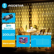 Aigostar - LED Kerst lichtsnoer voor buiten 200xLED/8 Functies 6x1,5m IP44 warm wit