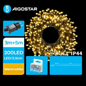 Aigostar - LED Kerst lichtsnoer voor buiten 200xLED/8 Functies 8m IP44 warm wit