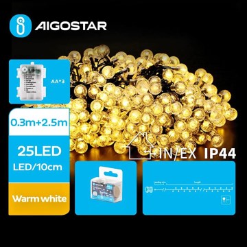 Aigostar - LED Kerst lichtsnoer voor buiten 25xLED/3xAA/8 Functies 2,8 m IP44 warm wit