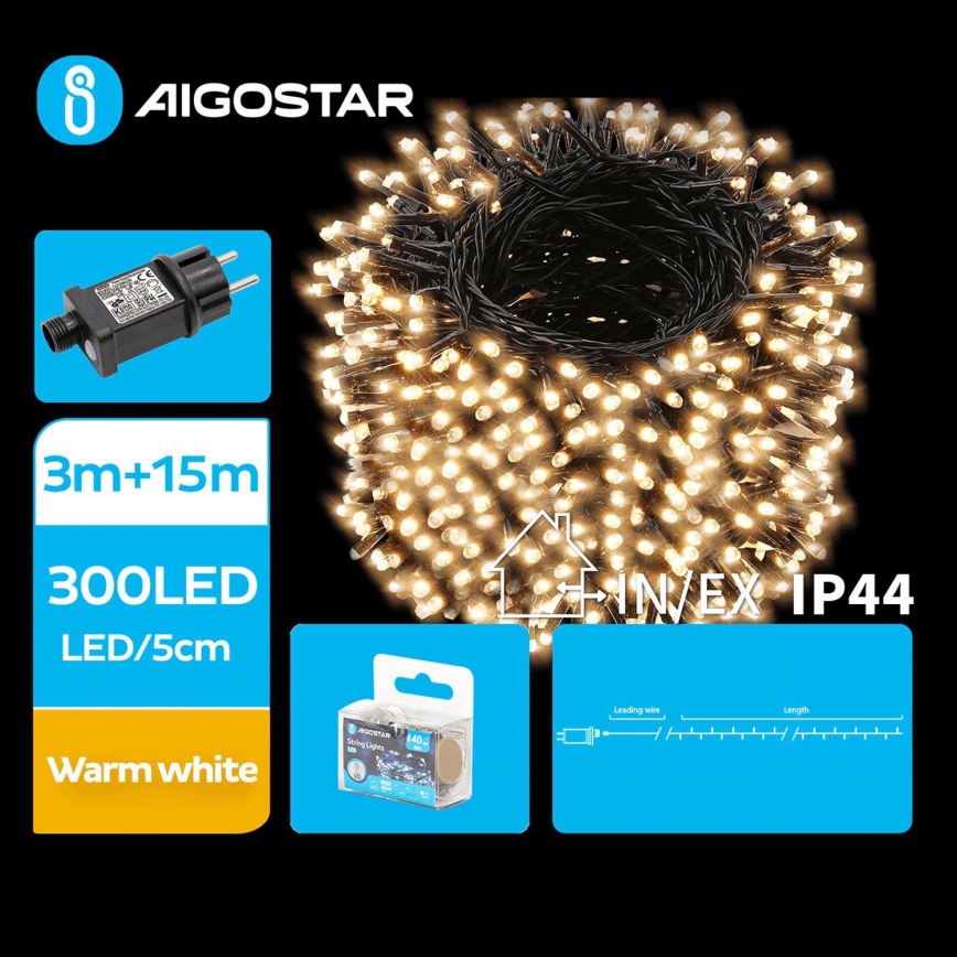 Aigostar - LED Kerst lichtsnoer voor buiten 300xLED/8 Functies 18m IP44 warm wit