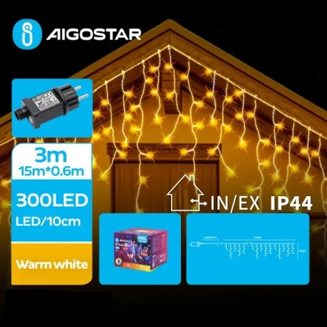 Aigostar - LED Kerst lichtsnoer voor buiten 300xLED/8 Functies 18x0,6m IP44 warm wit
