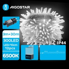 Aigostar - LED Kerst lichtsnoer voor buiten 300xLED/8 Functies 33m IP44 koud wit