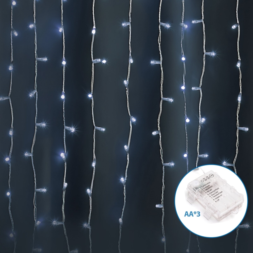 Aigostar-LED Kerst lichtsnoer voor buiten 300xLED/8 Functies 3xAA 6x2m IP44 koud wit
