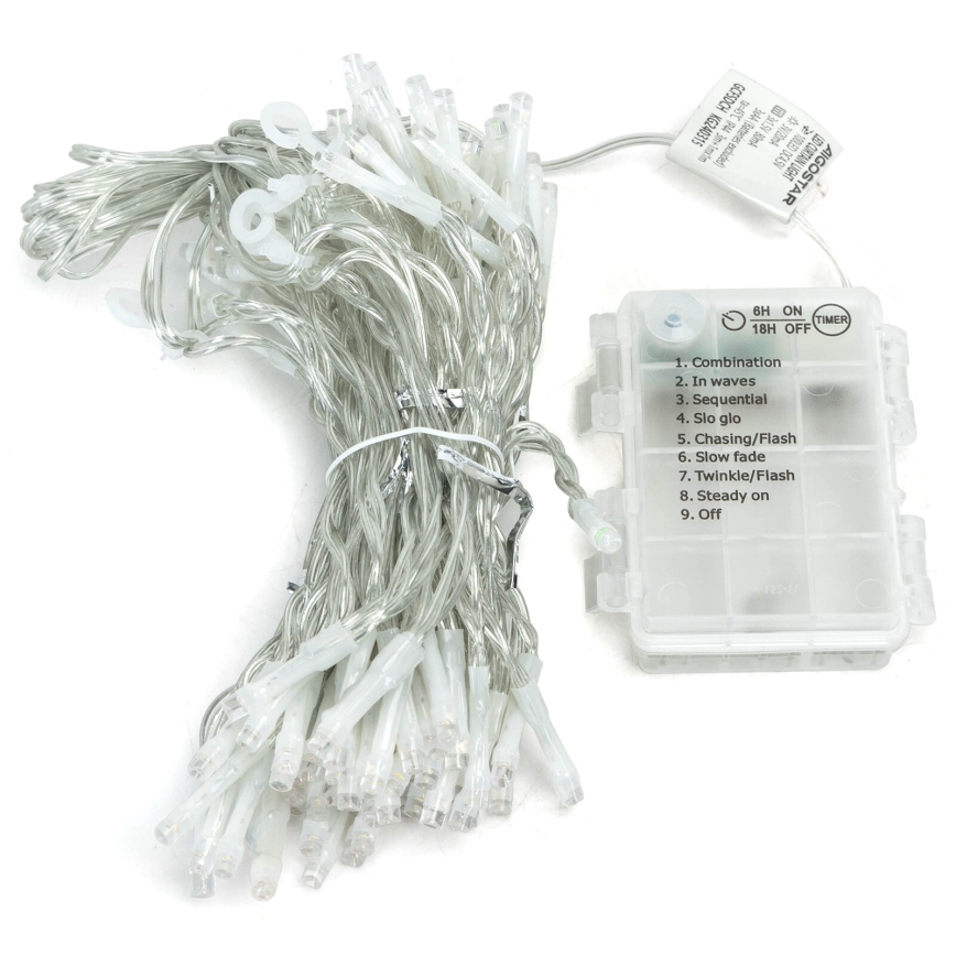 Aigostar-LED Kerst lichtsnoer voor buiten 300xLED/8 Functies 3xAA 6x2m IP44 koud wit