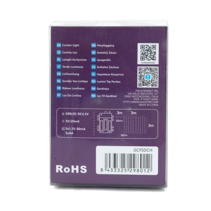 Aigostar-LED Kerst lichtsnoer voor buiten 300xLED/8 Functies 3xAA 6x2m IP44 koud wit