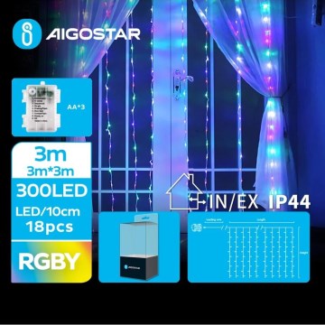 Aigostar - LED Kerst lichtsnoer voor buiten 300xLED/8 Functies 3xAA 6x3m IP44 Meerdere kleuren