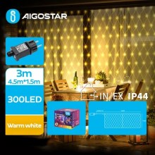 Aigostar - LED Kerst lichtsnoer voor buiten 300xLED/8 Functies 7,5x1,5m IP44 warm wit