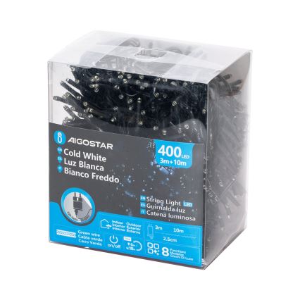 Aigostar - LED Kerst lichtsnoer voor buiten 400xLED/8 Functies 13m IP44 koud wit