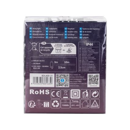 Aigostar - LED Kerst lichtsnoer voor buiten 400xLED/8 Functies 13m IP44 koud wit