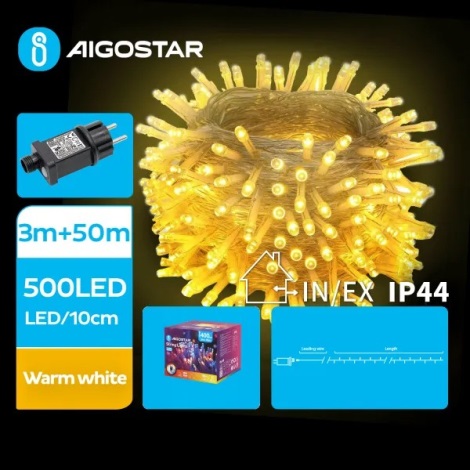 Aigostar - LED Kerst lichtsnoer voor buiten 500xLED/8 Functies 53m IP44 warm wit