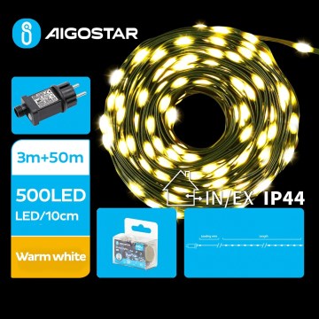 Aigostar - LED Kerst lichtsnoer voor buiten 500xLED/8 Functies 53m IP44 warm wit
