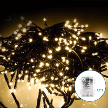 Aigostar - LED Kerst lichtsnoer voor buiten 50xLED/8 Functies 3xAA 5,3m IP44 warm wit