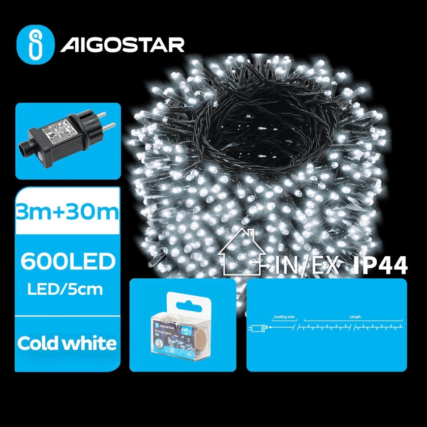 Aigostar - LED Kerst lichtsnoer voor buiten 600xLED/8 Functies 33m IP44 koud wit