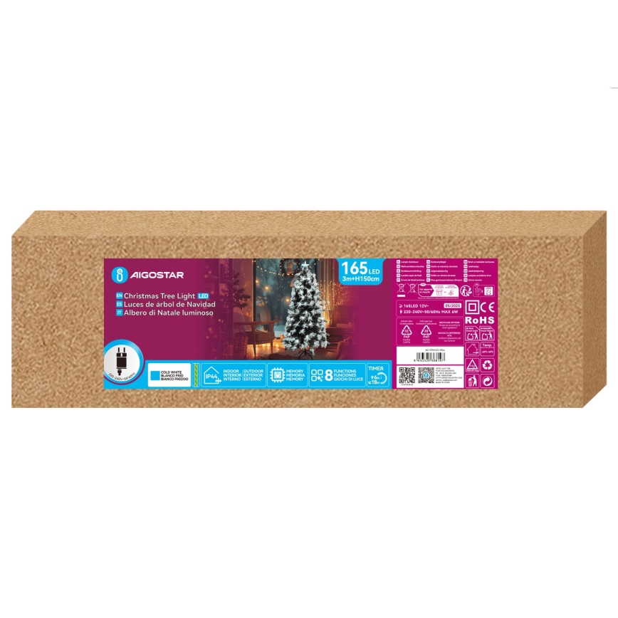 Aigostar - LED buiten kerstboom 165xLED/8 lichtfuncties 1,5 m IP44 koud wit
