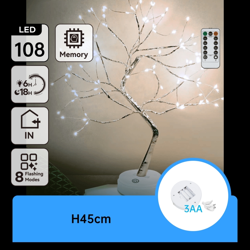 Aigostar - LED kerstdecoratie 108xLED/3xAA/8 functies 45 cm koel wit