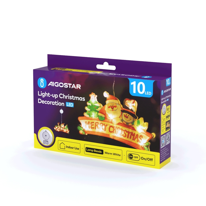 Aigostar - LED kerstdecoratie 10xLED/3xAAA vrolijk kerstfeest 13 cm