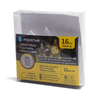 Aigostar - LED-kerstdecoratie 16xLED/3xAA, warm wit, ster