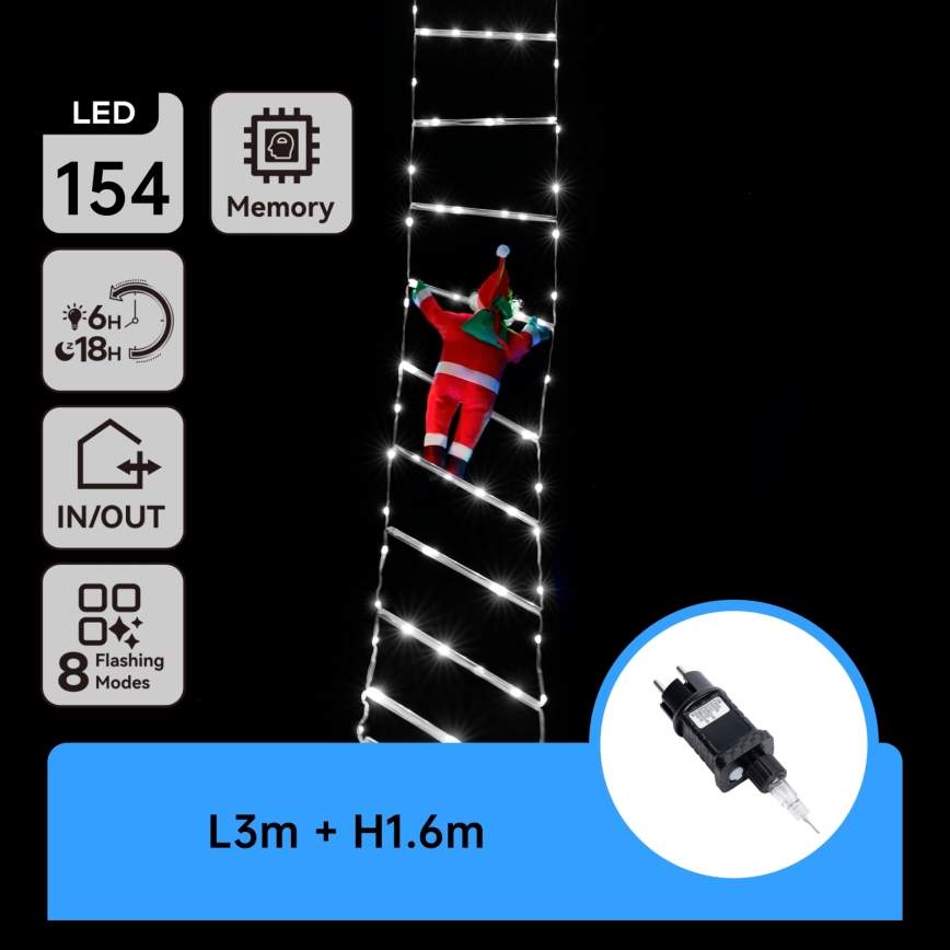 Aigostar - LED kerstdecoratie voor buiten 154xLED/8 functies 1,6m IP44 koel wit