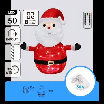 Aigostar - LED kerstdecoratie voor buiten 50xLED/3xAA 0,7m IP44 koel wit Santa Claus
