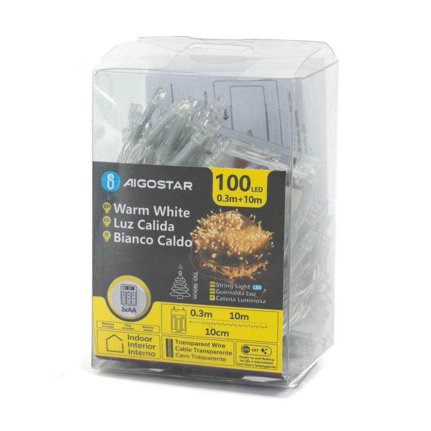 Aigostar - LED Kerstlichtsnoer 100xLED/3xAA 10,3m warm wit