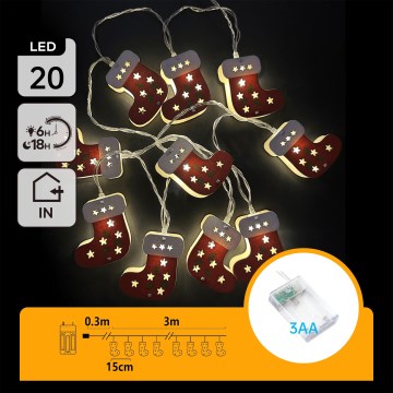 Aigostar - LED kerstlichtsnoer 20xLED/3xAA 3 m warm wit kerstsokken