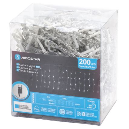 Aigostar - LED-lichtsnoer voor buiten 200x LED/3,6 W/230 V/8 functies 10 x 0,4 m IP44 koud wit