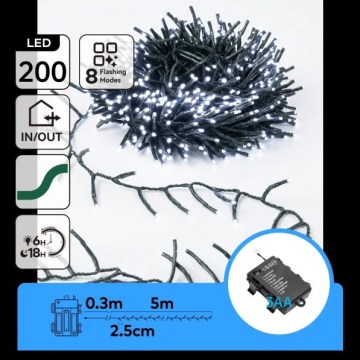 Aigostar - LED kerstlichtsnoer voor buiten 200xLED/8 functies 3xAA 5,3 m IP44 koud wit