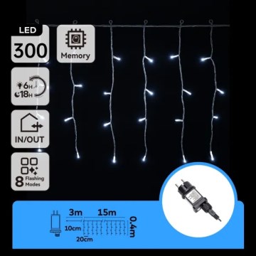 Aigostar - LED kerstlichtsnoer voor buiten 300xLED/8 functies 15x0,4 m IP44 koel wit