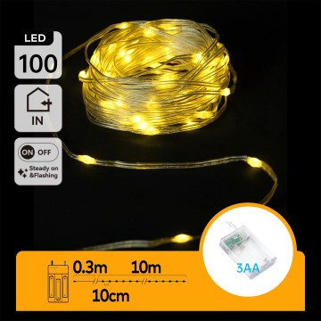 Aigostar - LED kerstslinger 100xLED/3xAA 10,3 m warmwit