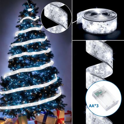 Aigostar - LED kerstsnoer 100x LED/3xAA 10 m warm wit zilver