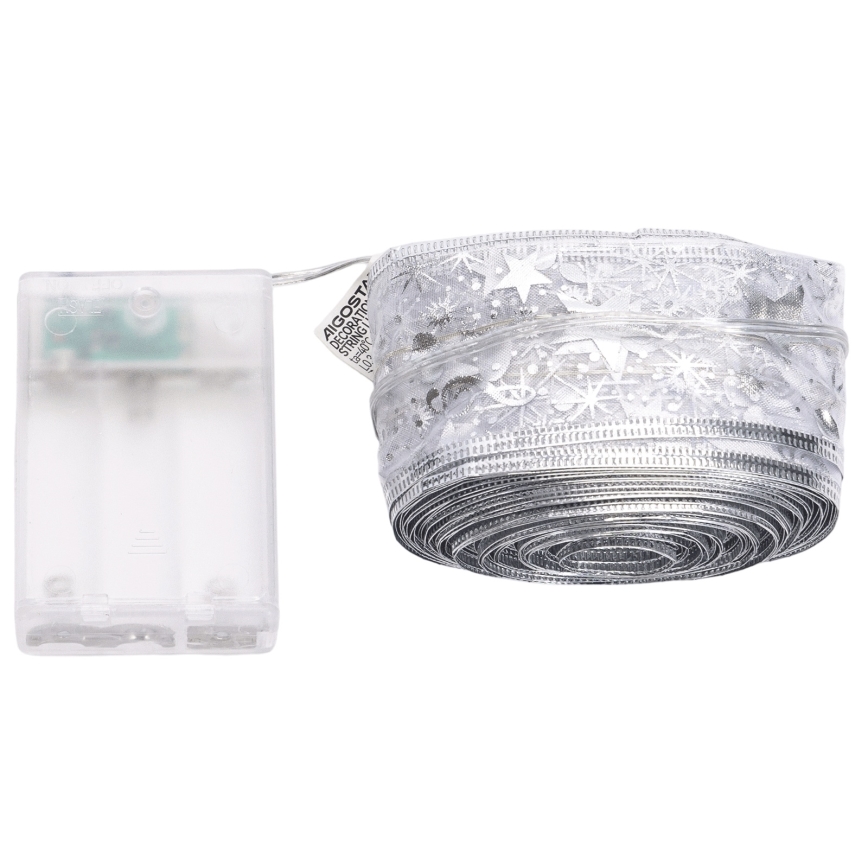 Aigostar - LED kerstsnoer 100x LED/3xAA 10 m warm wit zilver