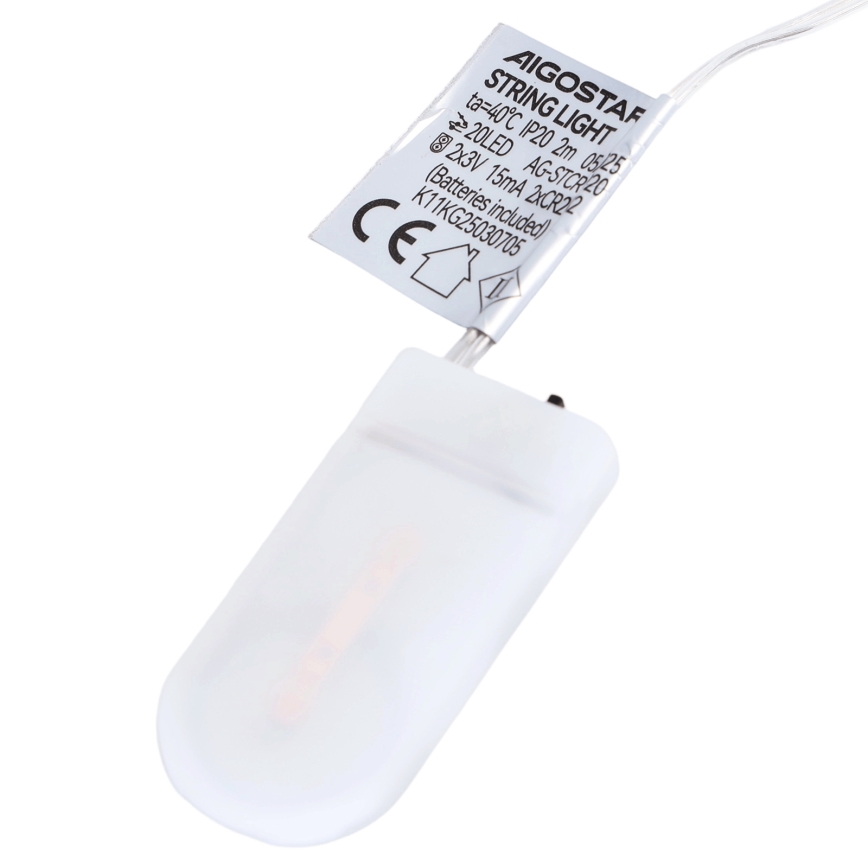 Aigostar - LED kerstslinger 20xLED/2xCR2032 2m meerkleurig