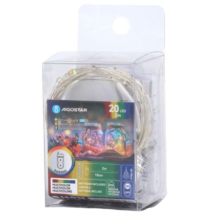 Aigostar - LED kerstslinger 20xLED/2xCR2032 2m meerkleurig