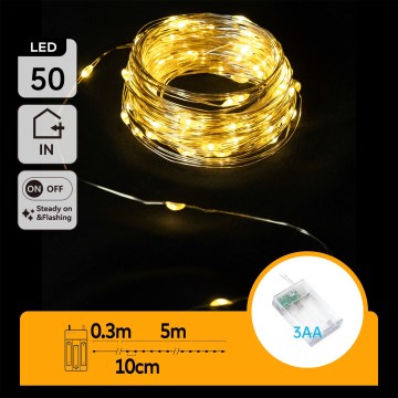 Aigostar - LED kerstslinger 50xLED/3xAA 5,3m warm wit