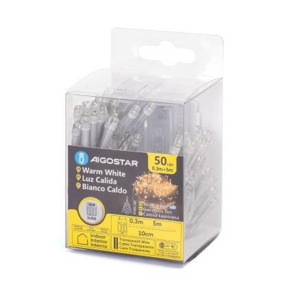 Aigostar - LED kerstslinger 50xLED/3xAA 5,3m warm wit